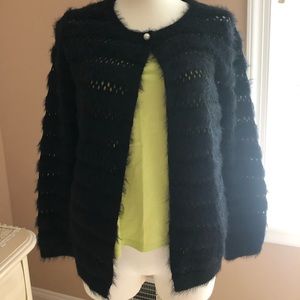 Sioni Black Sweater Cardigan with Pearl Fastener